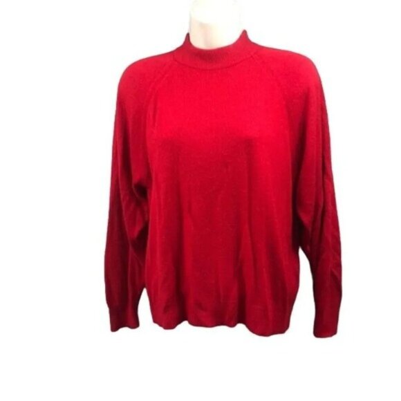 Red Mock Neck Long Sleeve Pullover Sweater Knit Top Classic - Picture 1 of 11